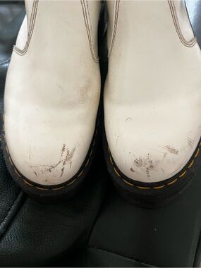 Dr. Martens White Leather Platform Chelsea Boots with Yellow Stitching
